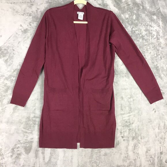 Sweet Romeo Women’s XS Open Front Long Cardigan Maroon Pocketed Lightweight NWOT - Picture 1 of 10